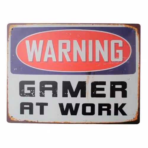 Gifts Direct 2 U Gamer At Work Retro Metal Wall Sign, Multicolour Rectangular Rustic Plaque, W: 40 cm, H: 30 cm – 1