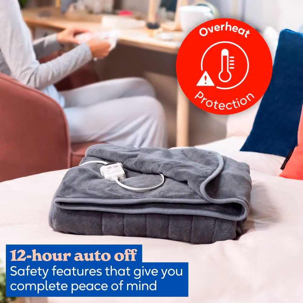 Russell Hobbs Grey Microfleece Electric Heated Throw RHHT1004, W: 180 cm, D: 130 cm – 7