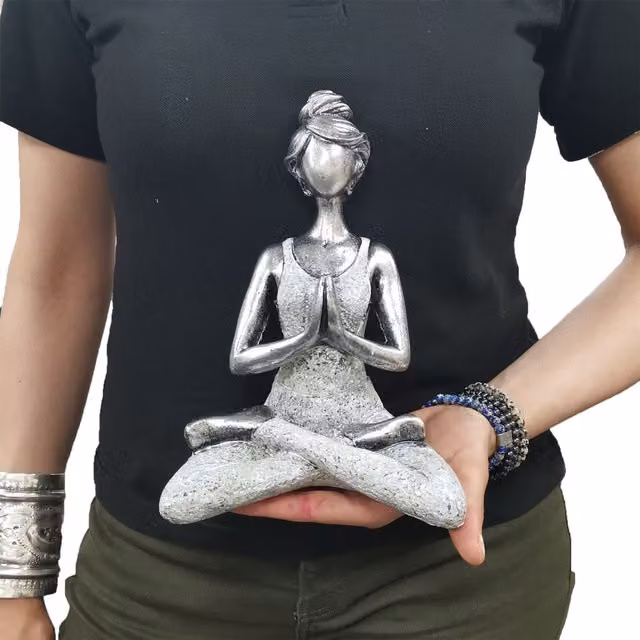 KDMK Modern Yoga Lady Figure in Silver and White, Height: 24 cm