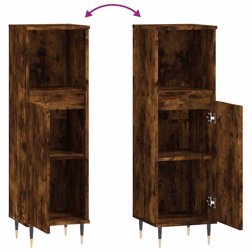 Berkfield Home Smoked Oak Bathroom Cabinet in Brown, W/D/H: 30 x 30 x 100 cm – 3