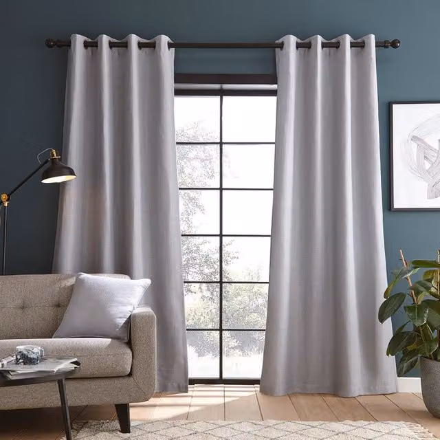Catherine Lansfield Silver Textured Blackout Eyelet Curtains