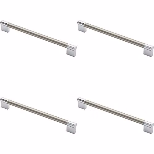 Loops 4 Pack Keyhole Bar Pull Handles in Satin Nickel and Chrome, Fixing Centres: 224 mm, W: 23.6 cm, D: 1.4 cm
