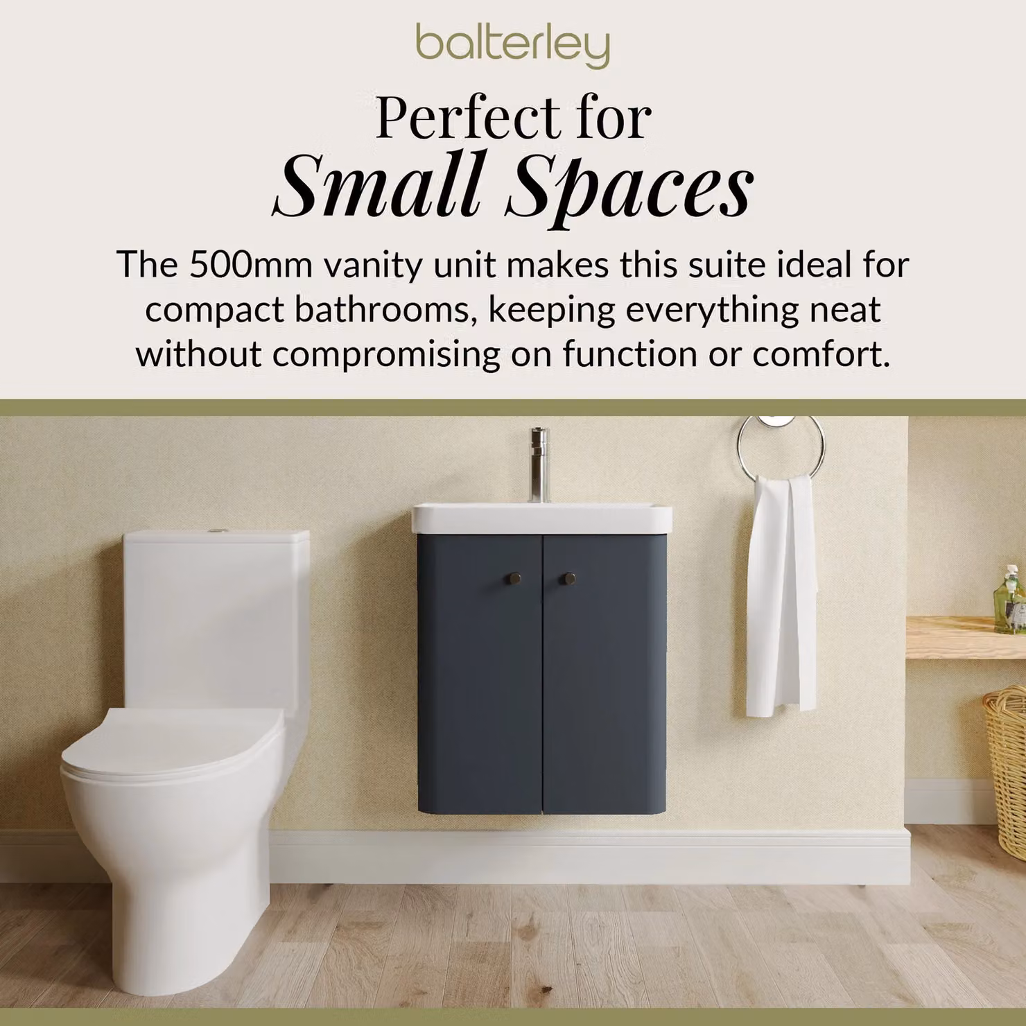 Balterley Wall Mounted 2 Door Grey Bathroom Vanity Unit with Tap and Toilet Pack – 3