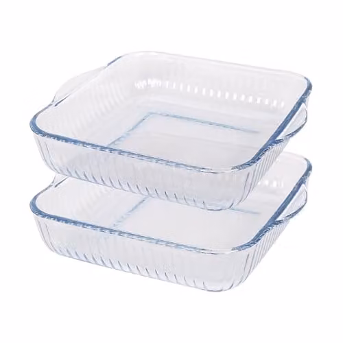 Argon Tableware Optical Square Glass Lasagne Dishes, Set of 2, Transparent, W: 24 cm, D: 21 cm, H: 5.5 cm – 1