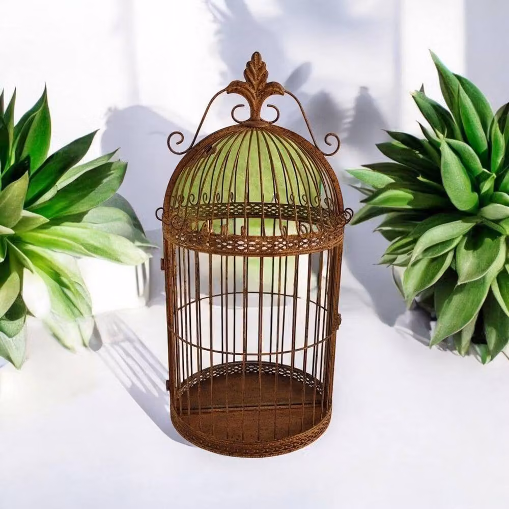 Minster Garden Mirror Cage in Rusty Brown Metal, W: 32 cm, H: 63 cm, D: 17 cm – 4