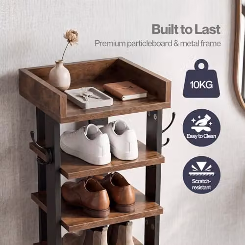 Levede 9 Tier Industrial Shoe Rack Storage Organiser with Adjustable Shelves, Brown and Black, W/D/H: 28 x 28 x 132 cm – 7