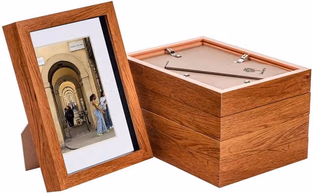 Nicola Spring Single Rectangular 3D Box Photo Frame in Dark Wood and White with 4 x 6 inch Mounts (A5 Size)