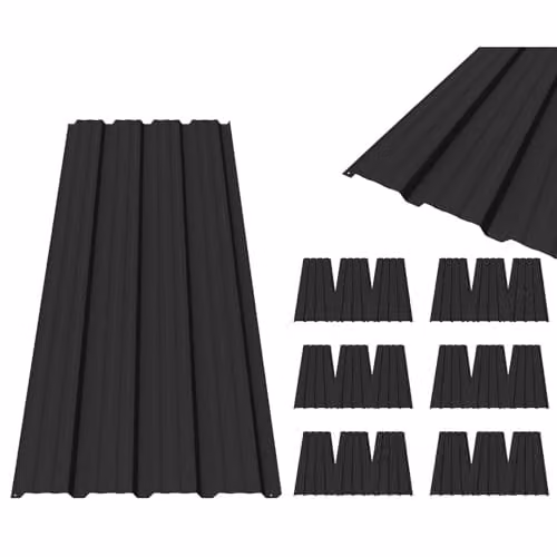 BIRCHTREE 18x Corrugated Steel Metal Roofing Panels for Sheds, Garages and Greenhouses, Black, W: 129 cm, H: 45 cm – 1
