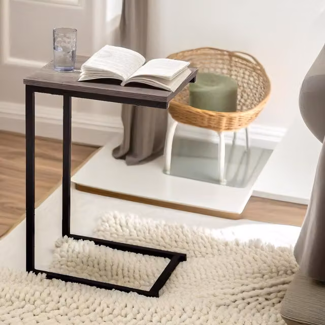 Pirlo Plush Industrial C-Shaped Sofa End Table, Brown, H 60 cm x W 40 cm x D 30 cm – 1