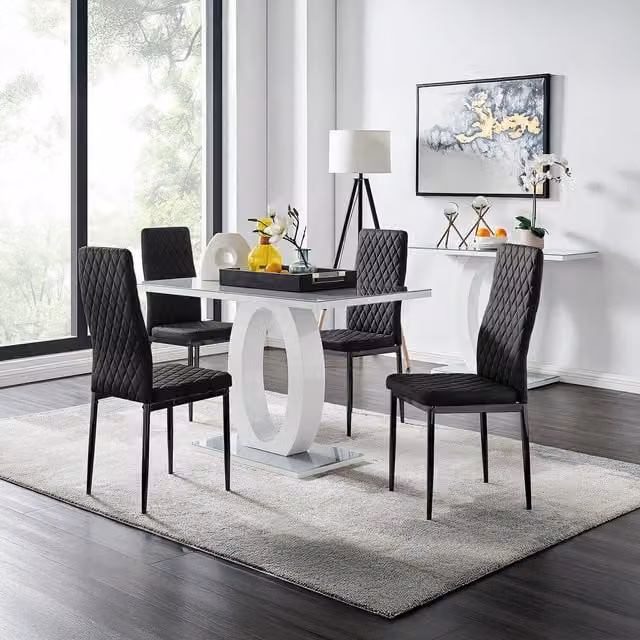 FurnitureboxUK Giovani Grey Glass Dining Table and 4 Black Velvet Milan Chairs