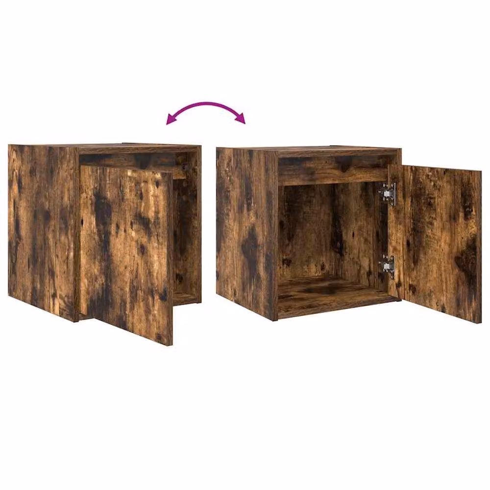 Berkfield Home Set of 2 Wall-Mounted Bedside Cabinets in Smoked Oak Brown, W/D/H: 38 x 34 x 40 cm – 8