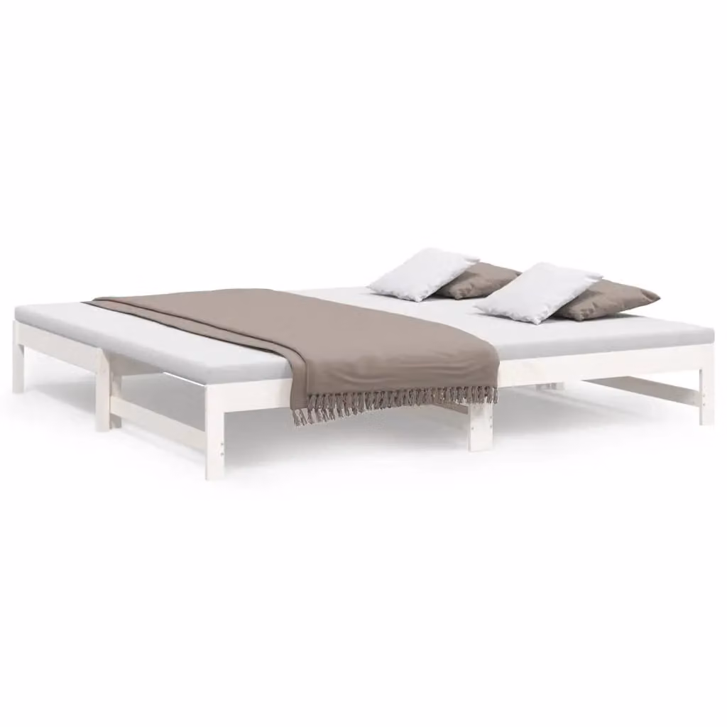 Berkfield Home White Lacquered Solid Wood Pine Pull-out Day Bed W/D/H: 200 x 100 x 200 cm – 2