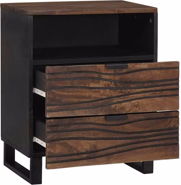 Berkfield Home Modern Bedside Cabinet in Walnut Brown and Black, W/D/H: 50 x 33 x 60 cm – 1