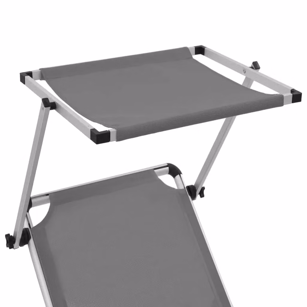 Berkfield Home Folding Sun Lounger with Sun Canopy and Adjustable Headrest in Grey Powder Coated Aluminium and Textilene – 3
