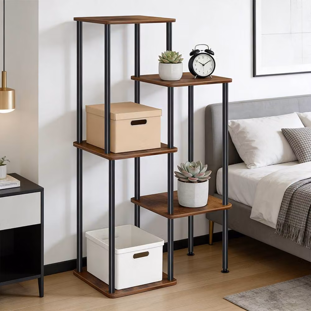 FORGEVIO L-5 Metal Corner Shelf Side Table in Brown – 3