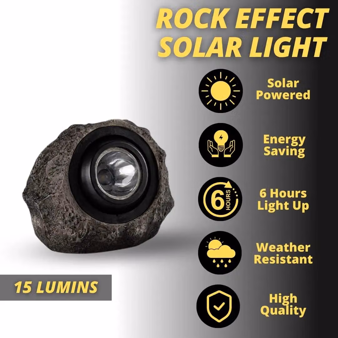 Marco Paul Grey Resin Solar Powered Realistic Granite Rock Spotlight, W/D/H: 16 x 11 x 9 cm – 6