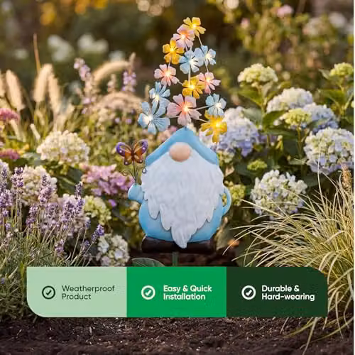 Gardenwize Solar Powered Blue Gnome Decorative Stake Light with LEDs – 6