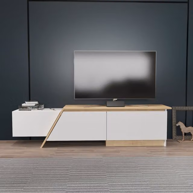 Decorotika Zonas Modern TV Unit in White and Brown, W/D/H: 180 x 45 x 35 cm