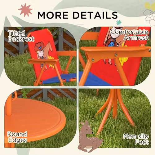 Outsunny Kids Bistro Set Cowboy Theme Table and Chairs in Blue, Red and Multicolour – 6