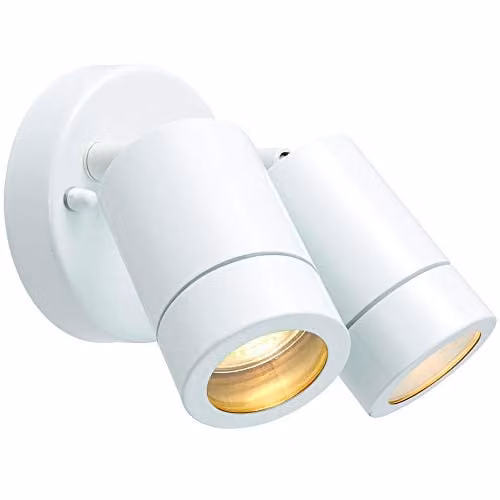 Loops IP44 Outdoor Twin Adjustable Spotlight in Matt White with Transparent Glass, Dimmable Up and Down Wall Light for Garden and Porch, GU10 LED Compatible