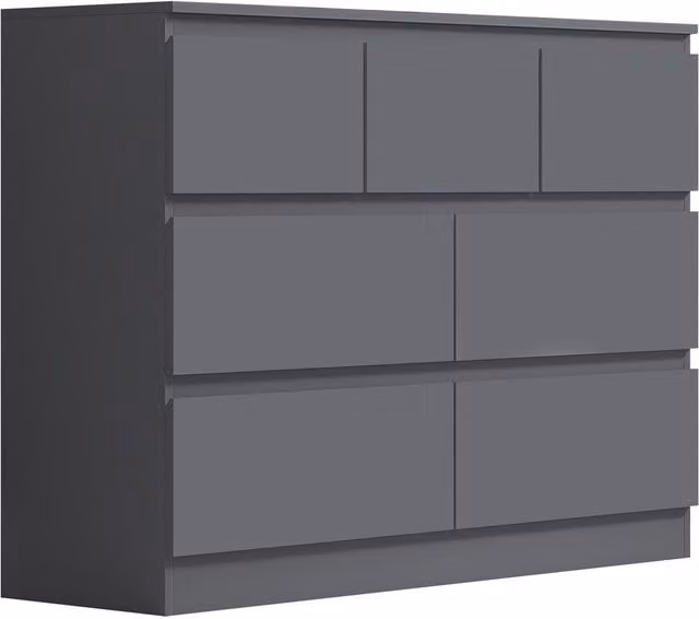 FWStyle 7 Drawer Merchant Chest of Drawers in Dark Matt Grey, W: 81 cm, D: 40 cm, H: 106 cm