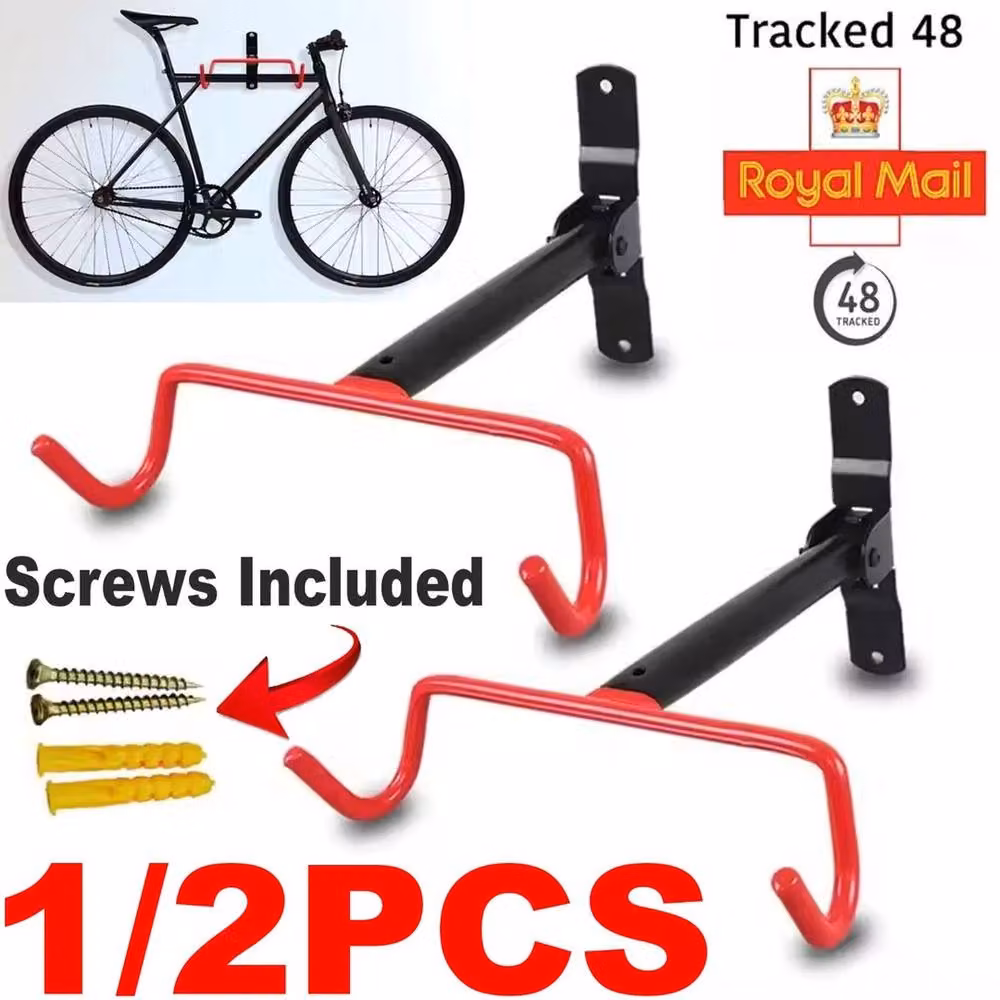 NESTLUNE 2 Pack Foldable Wall Mount Bike Hook Garage Storage Rack, Black, W: 52 cm, H: 52 cm – 2