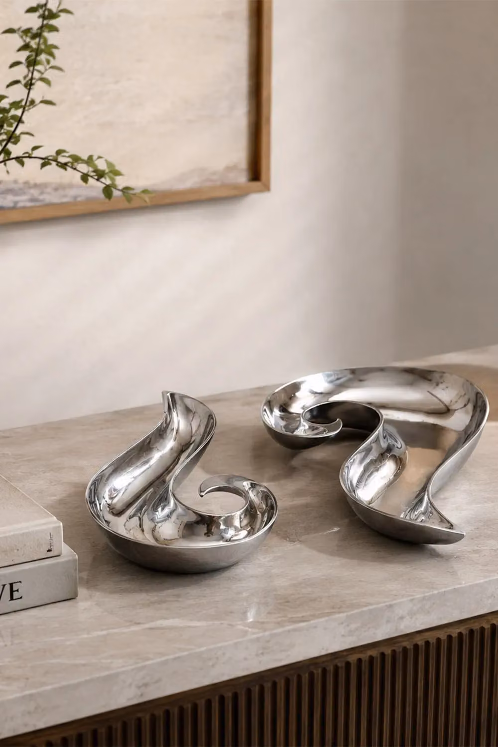 Homescapes Set of Two Silver Swirl Decorative Aluminium Bowls – 2