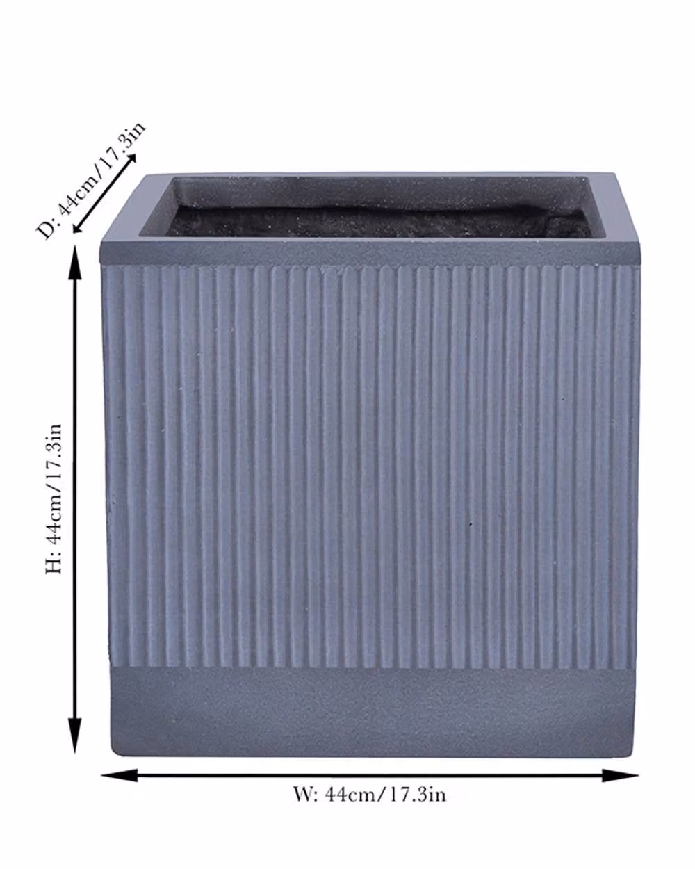 Dibor X-Large Slate Grey Ribbed Fibre Clay Indoor Outdoor Garden Planter, H: 44 cm, W: 44 cm – 4
