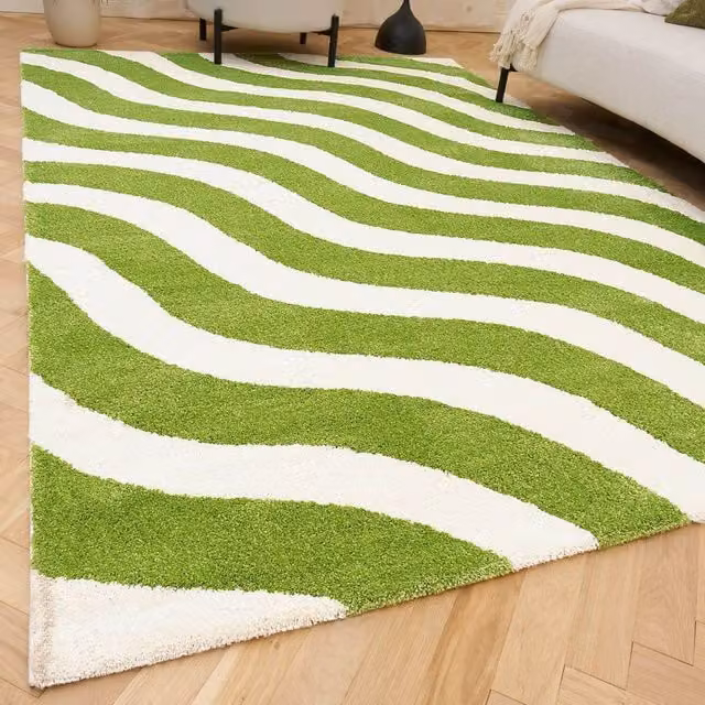 THE RUGS Joli Wavy Soft and Dense Pile Green Rectangular Rug, W: 80 cm, L: 150 cm