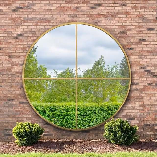 MirrorOutlet Genestra Round Modern Hanging Mirror in Gold