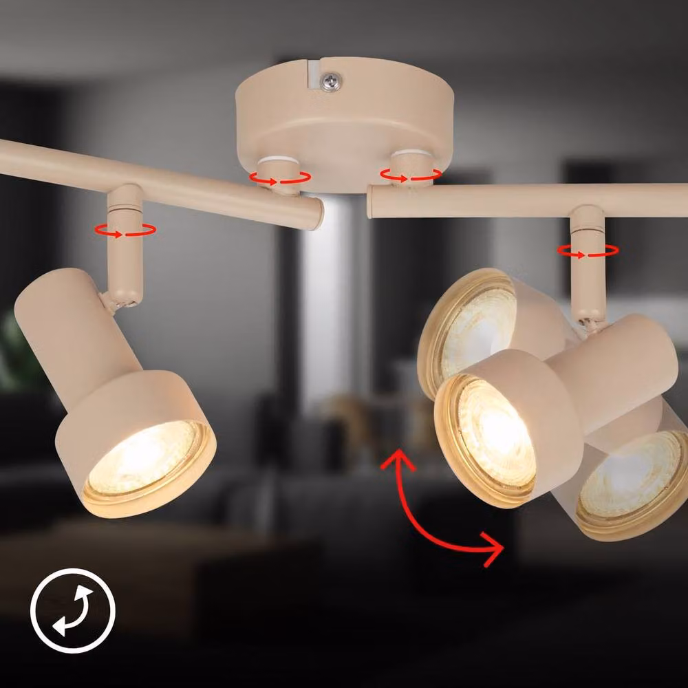 Briloner Beige Metal Adjustable 4 Light Ceiling Spotlight for GU10 Bulbs, W: 60.5 cm – 3