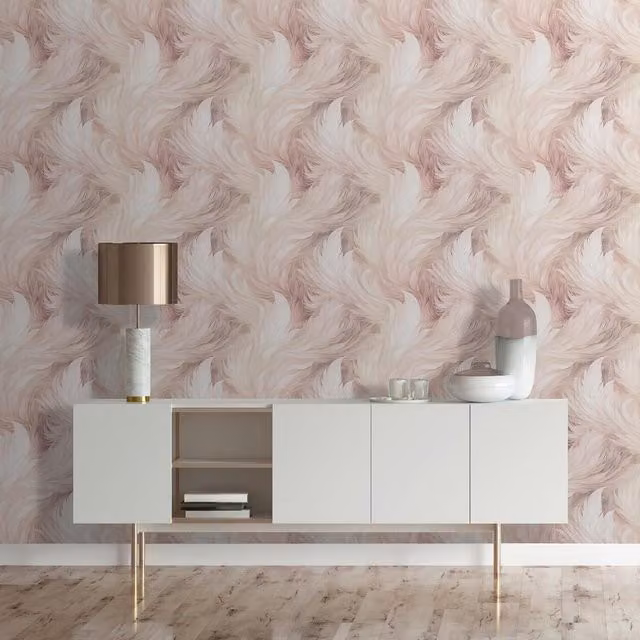 Muriva Abstract Pink and Ivory Feather Wallpaper