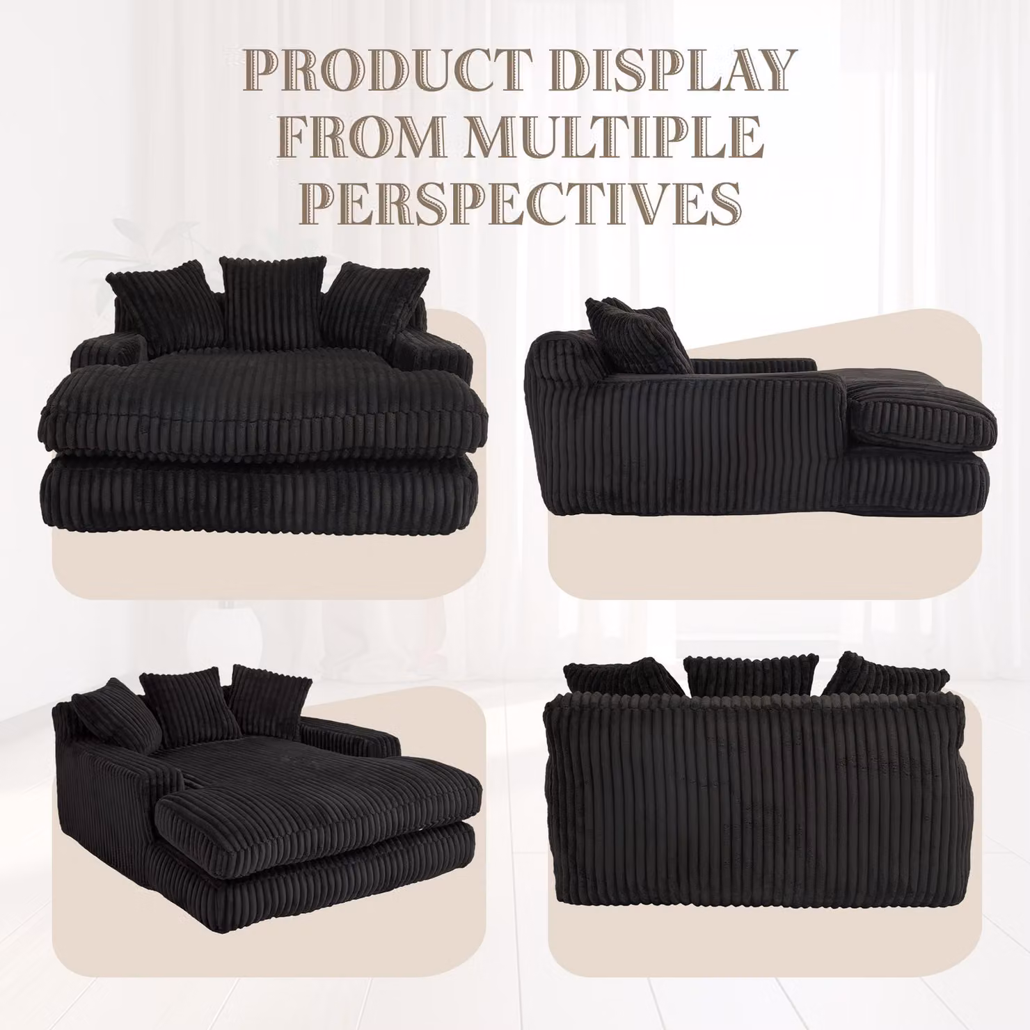 Aosom UK Modern Oversized Chaise Lounge Chair and Sofa Bed in Black, L-Shape with Memory Foam Seat, W/D/H: 125 x 155 x 63 cm – 7