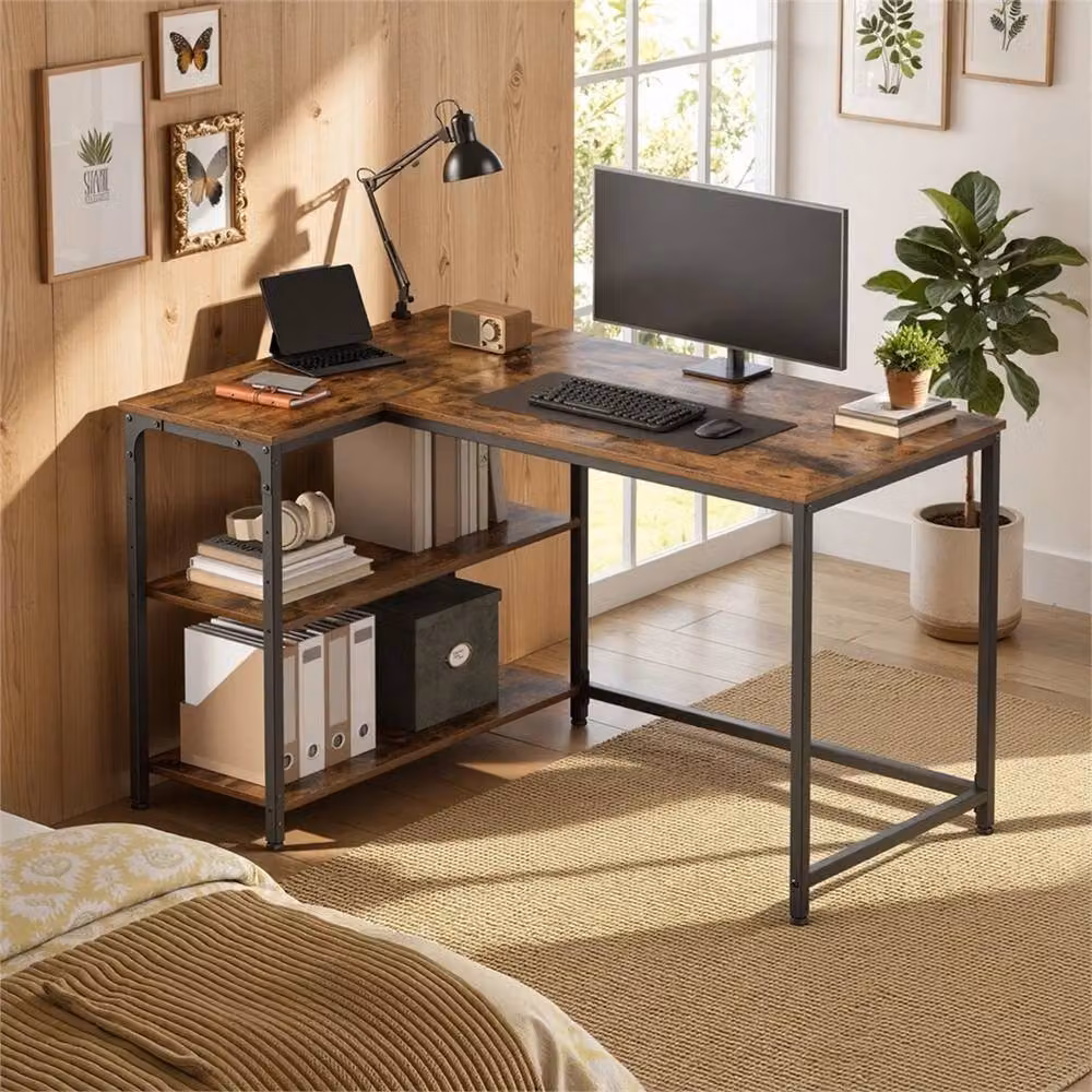 Nordara L-Shaped Corner Gaming Desk with Storage in Brown – 3
