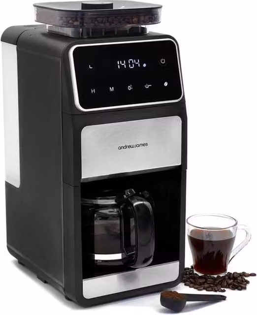 Andrew James Coffee Maker with Grinder and Glass Jug in Black – 1