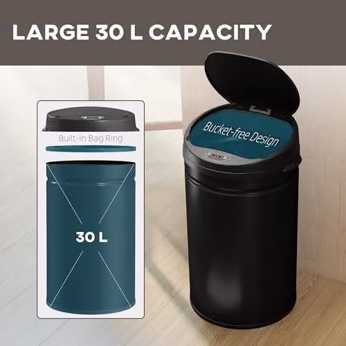 HOMCOM 30L Automatic Sensor Bin with Soft-Close Lid in Black – 5