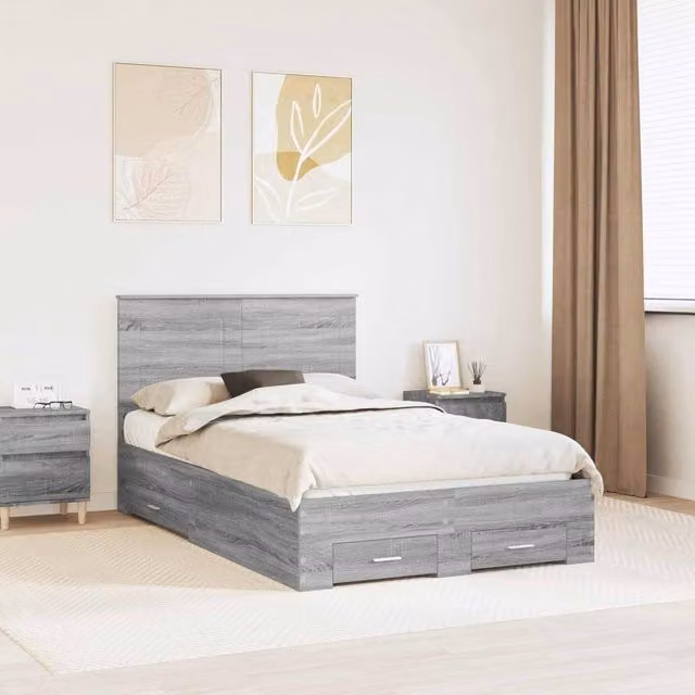 Berkfield Home Modern Bed Frame with Drawers in Grey Sonoma, W/D/H: 120 x 200 cm, Engineered Wood