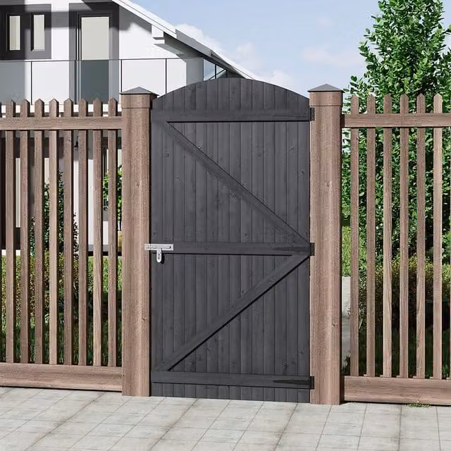 Breeins Semi Braced Arch Top Wooden Garden Swing Gate, Grey, W: 90 cm, H: 180 cm