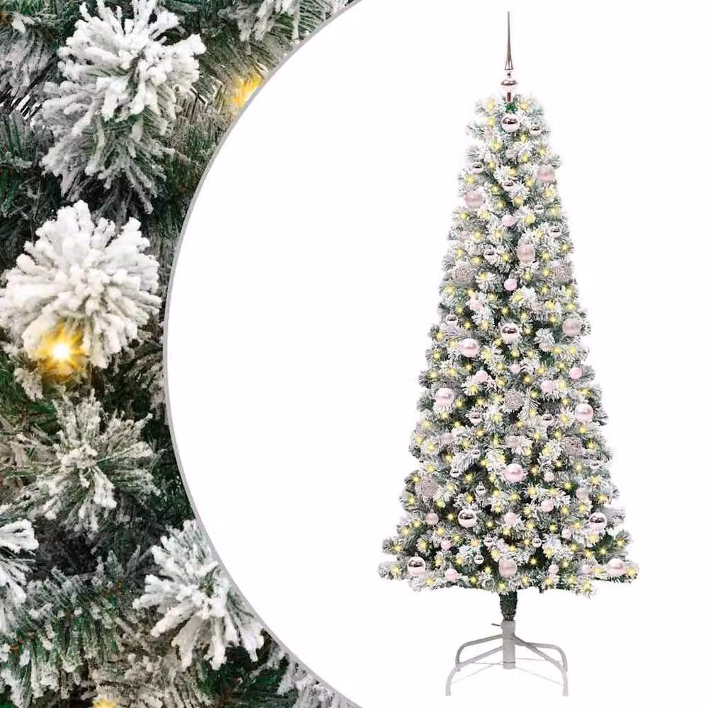 Berkfield Home Realistic Artificial Hinged Christmas Tree in Green and White, Height: 180 cm – 3