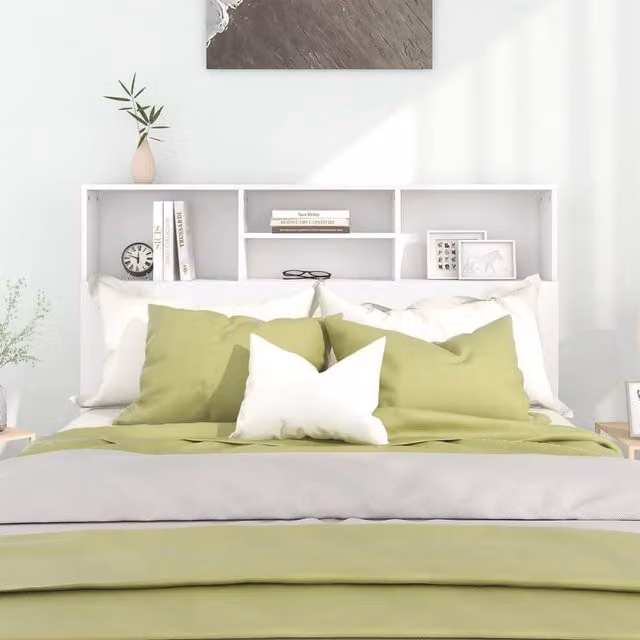 Berkfield Home Modern White Headboard Cabinet with Integrated Bedside Shelf, W: 140 cm, D: 19 cm, H: 103.5 cm