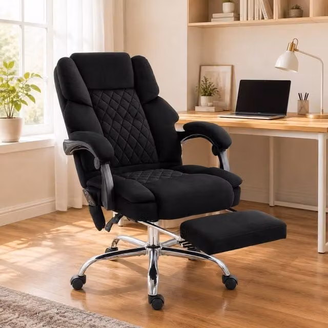 STILVORA Black Velvet Executive Office Chair with Headrest and Armrests