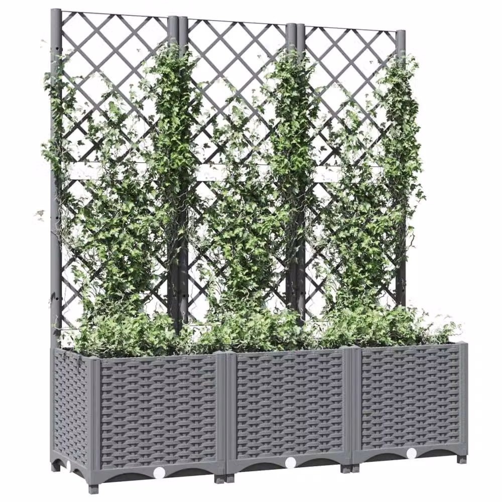 Berkfield Home Garden Planter with Trellis in Light Grey, W/D/H: 120 x 40 x 136 cm – 3