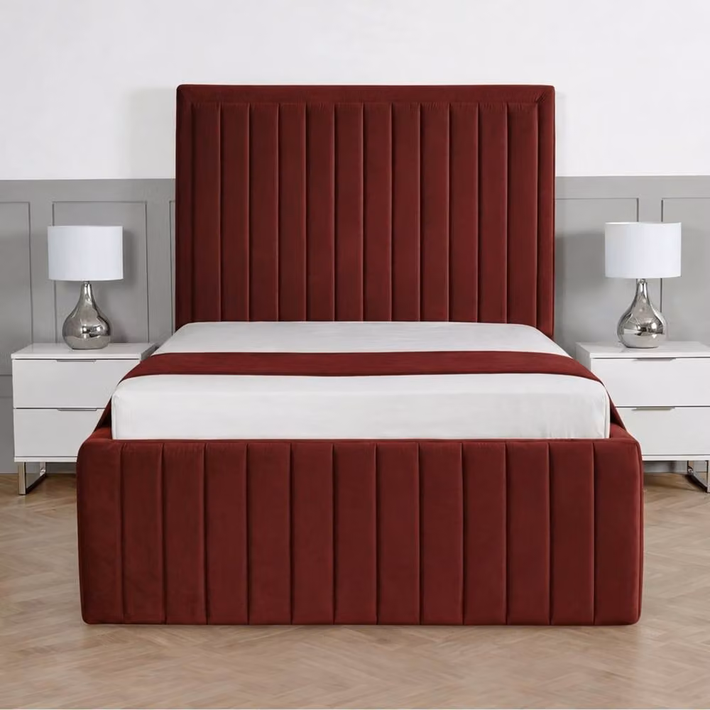 Living Comfort Bedz Saint Germain Single Upholstered Velvet Gas Lift Storage Bed in Red, W/D/H: 90 x 200 cm – 2