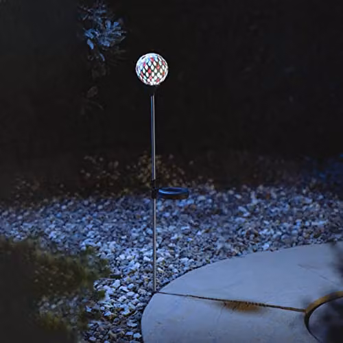 mysmartbuy Solar Mosaic Globe Stake Light, Multicolour Stainless Steel and Glass Outdoor Garden Lighting, H75 x W9 cm – 2