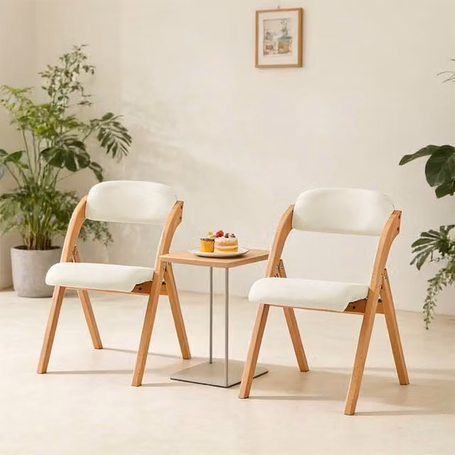 SoBuy Set of 2 White Ergonomic Folding Wooden Chairs with Beech Accents – 1