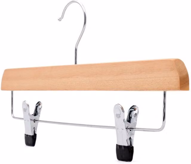 PAWNORA Wooden Skirt and Trouser Hanger with Clips and Bar in Brown