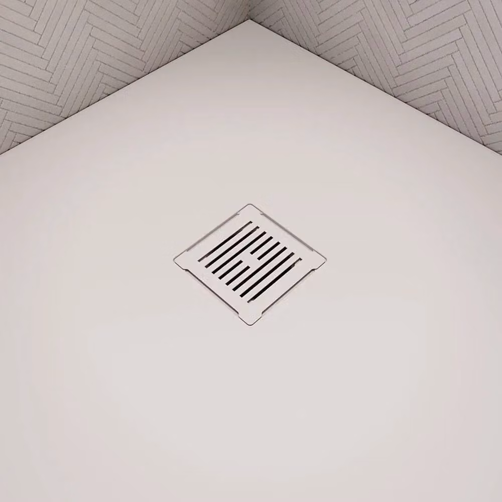 Balterley White Plastic Slimline Shower Tray Waste with Odour Trap and Drain Cover W/D/H: 11.4 x 11.4 x 8.6 cm – 1