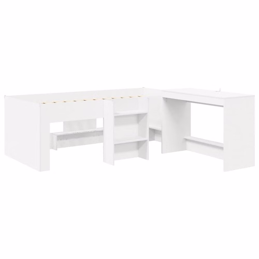 Berkfield Home Kids' High Bed Frame with Desk and Stairs in White Engineered Wood – 2