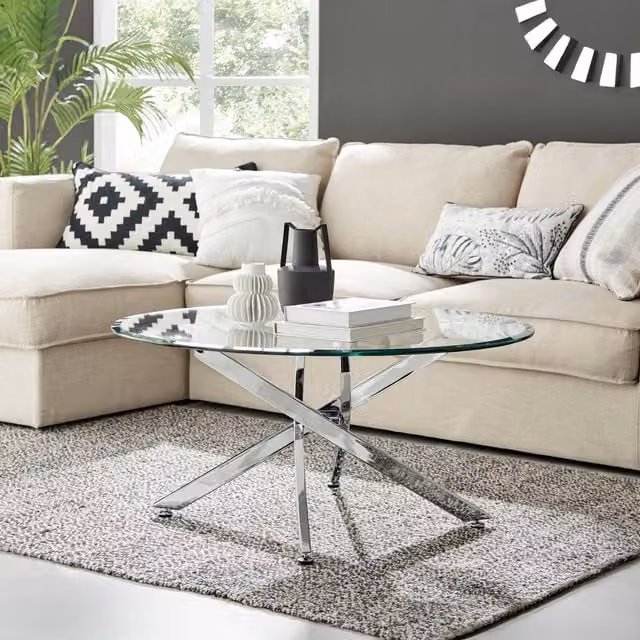 FurnitureboxUK Novara Round Glass Coffee Table with Silver Metal Legs – 1