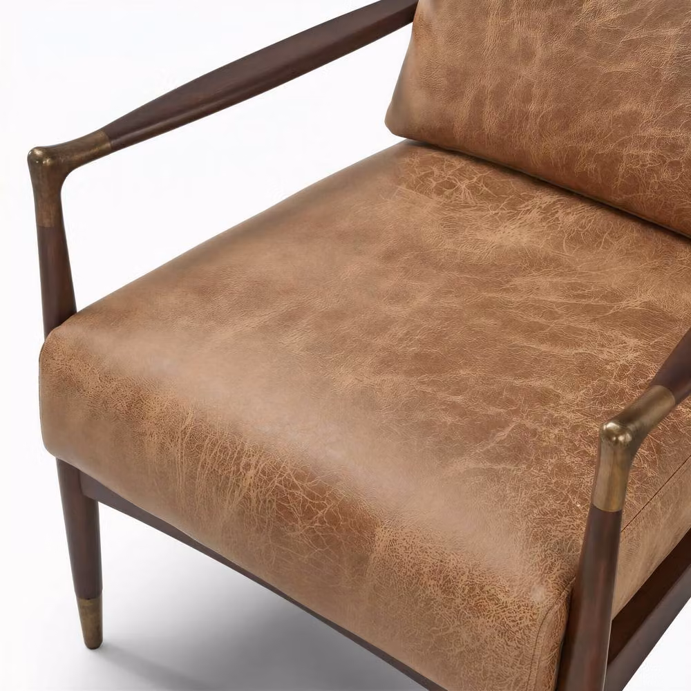 FurnitureboxUK Delia Mid Century Modern Accent Chair in Tan Faux Leather with Solid Wood Frame – 4